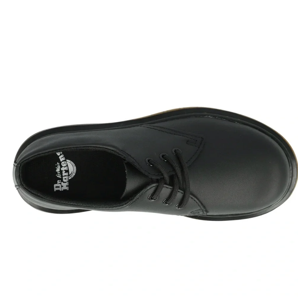 Dr. Martens 1461J Kids Black Leather Lace-Up Shoe with Yellow Stitching